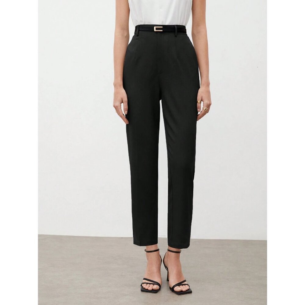 Black High Waisted Tapered Trousers Minimalist Preppy Business